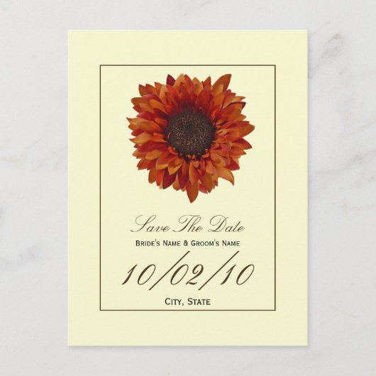 Hochzeit im Herbst Save the Date Postkarte - Blume (Vorderseite)