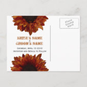 Hochzeit im Herbst Save the Date Sonnenblumen Post Ankündigungspostkarte (Rückseite)