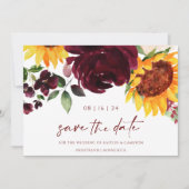 Hochzeit im Herbst Sonnenblumen Burgund Rote Flora Save The Date (Vorderseite)