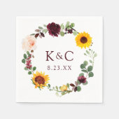 Hochzeit im Herbst Sonnenblumen Kräne Rose Burgund Serviette (Vorderseite)