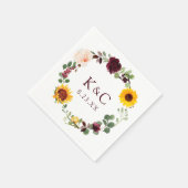 Hochzeit im Herbst Sonnenblumen Kräne Rose Burgund Serviette (Ecke)