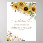 Hochzeit im Herbst Sonnenblumen Pumpkin Willkommen Poster (Vorne)
