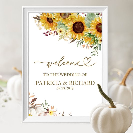 Hochzeit im Herbst Sonnenblumen Pumpkin Willkommen Poster