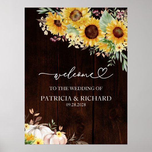 Hochzeit im Herbst Sonnenblumen Pumpkin Willkommen Poster (Vorne)