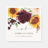 Hochzeit im Herbst Sonnenblumen Rose Burgund Wein Serviette (Vorderseite)