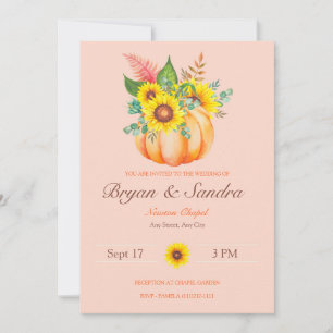 Hochzeit im Herbst Sonnenblumen und Kürbispflanzen Einladung