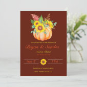 Hochzeit im Herbst Sonnenblumen und Kürbispflanzen Einladung (Stehend Vorderseite)
