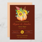 Hochzeit im Herbst Sonnenblumen und Kürbispflanzen Einladung (Vorne/Hinten)