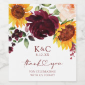 Hochzeit im Herbst Sonnenblumen und Rose Burgund W Weinetikett (Einzelnes Label)