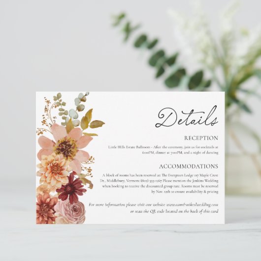 Hochzeit im Herbst Terracotta Begleitkarte (Stehend Vorderseite)