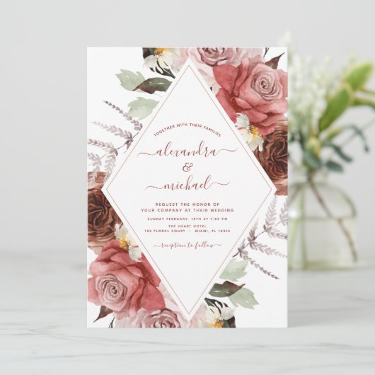 Hochzeit im Herbst Terracotta Einladung (Stehend Vorderseite)