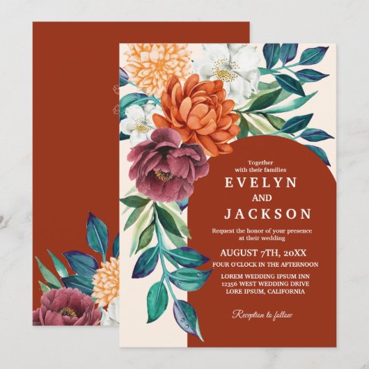 Hochzeit im Herbst Terracotta Einladung (Vorne/Hinten)