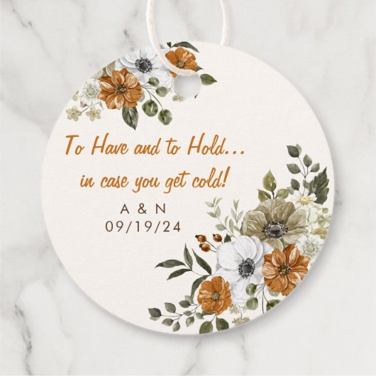 Hochzeit im Herbst Throw Blanket Rustikale Blume Geschenkanhänger (Rückseite)