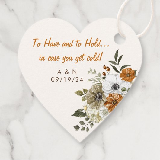 Hochzeit im Herbst Throw Blanket Rustikale Blume Geschenkanhänger (Rückseite)