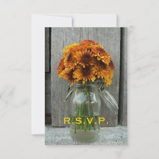 Hochzeit im Herbst UAWG: Mason Jar Blume & Barnwoo RSVP Karte (Vorderseite)