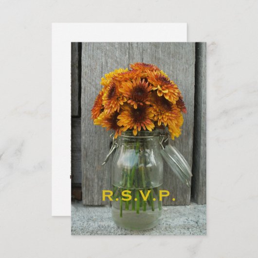 Hochzeit im Herbst UAWG: Mason Jar Blume & Barnwoo RSVP Karte (Vorne/Hinten)