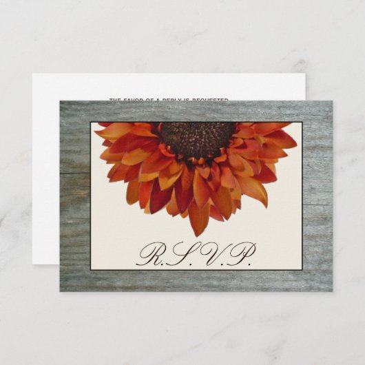 Hochzeit im Herbst UAWG - Sonnenblumen und Barnwoo RSVP Karte (Vorne/Hinten)