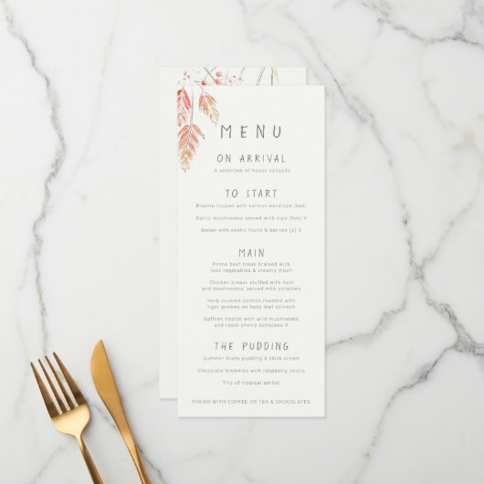 Hochzeit im Herbst von Gras und Beeren Menükarte (Vorderseite/Rückseite Beispiel)