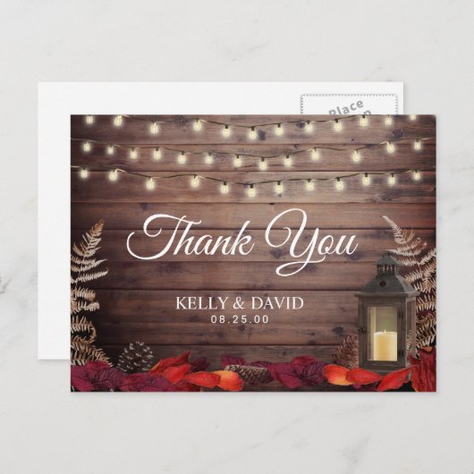 Hochzeit im Herbst von Herbstblättern und Lattern Postkarte (Vorne/Hinten)