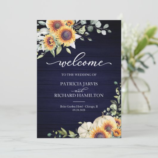 Hochzeit im Herbst von Pumpkin Sonnenblumen Einladung (Stehend Vorderseite)