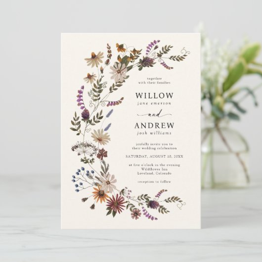 Hochzeit im Herbst von Wildblumen Einladung (Stehend Vorderseite)