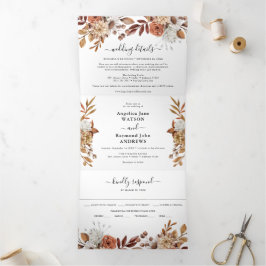 Hochzeit im Herbst Wasserfarbe Herbst Elegant Drei Dreifach Gefaltete Einladung