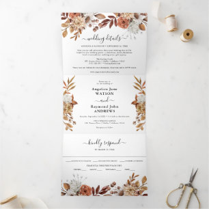 Hochzeit im Herbst Wasserfarbe Herbst Elegant Drei Dreifach Gefaltete Einladung