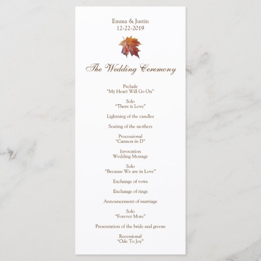 Hochzeit im Herbst Wasserfarbenleaf Rackckard Programm (Rückseite)