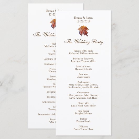 Hochzeit im Herbst Wasserfarbenleaf Rackckard Programm (Vorne/Hinten)