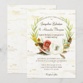 Hochzeit im Herbst Wreath Boho Feather Birch Bark  Einladung