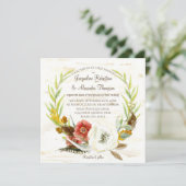 Hochzeit im Herbst Wreath Boho Feather Birch Bark  Einladung (Stehend Vorderseite)