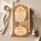 Hochzeit im Jugendstil in Gold All In One Einladung
