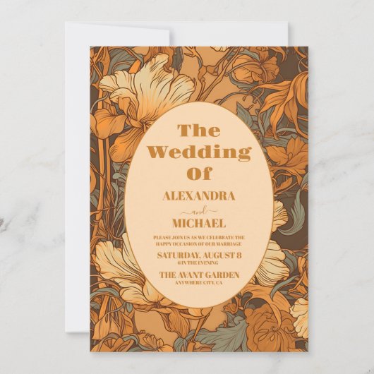 Hochzeit im Jugendstil in Gold Einladung (Vorderseite)