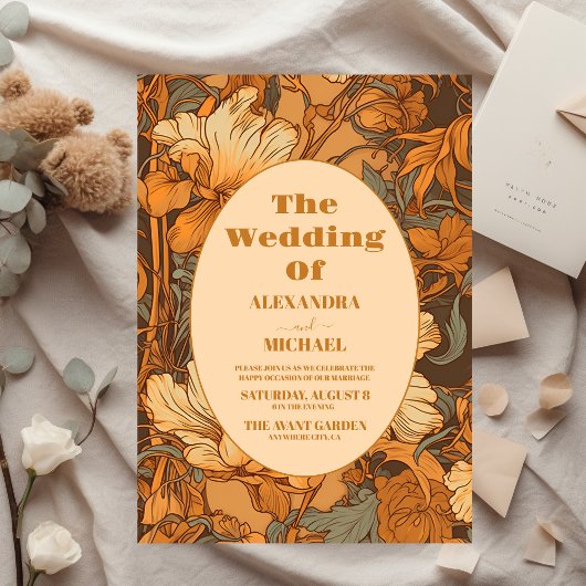 Hochzeit im Jugendstil in Gold Einladung