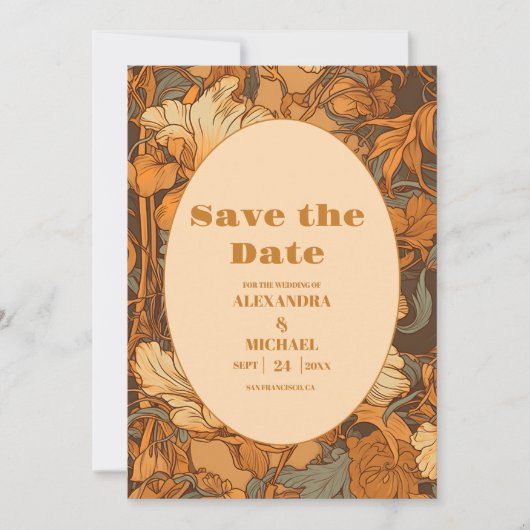 Hochzeit im Jugendstil in Gold Save The Date (Vorderseite)