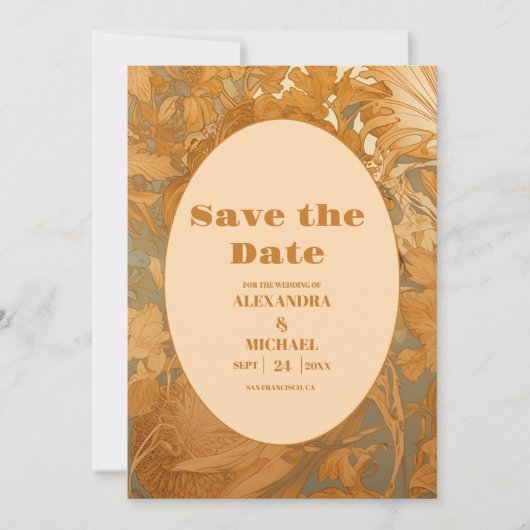 Hochzeit im Jugendstil in Gold Save The Date (Vorderseite)