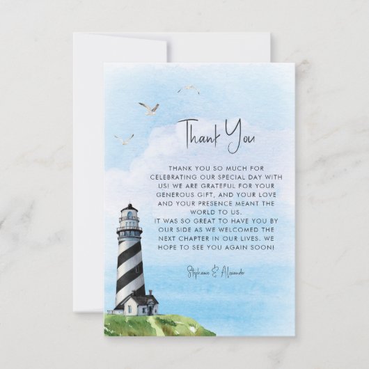 Hochzeit im Leuchtturm Dankeskarte (Vorderseite)