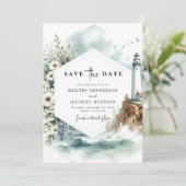 Hochzeit im Leuchtturm mit digitalem Chic Waves Save The Date (Stehend Vorderseite)