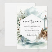 Hochzeit im Leuchtturm mit digitalem Chic Waves Save The Date (Vorne/Hinten)