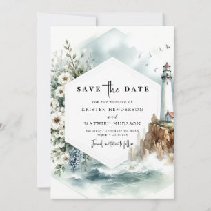 Hochzeit im Leuchtturm mit digitalem Chic Waves Save The Date