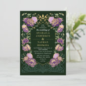 Hochzeit im lila und grünen bezaubernden Blumengar Einladung (Stehend Vorderseite)