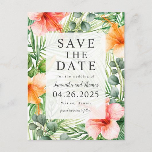 Hochzeit im Paradies Save the Date Ankündigungspostkarte (Vorderseite)