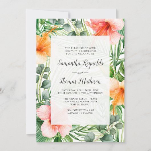 Hochzeit im Paradies Tropischer Hibiskus Einladung (Vorderseite)
