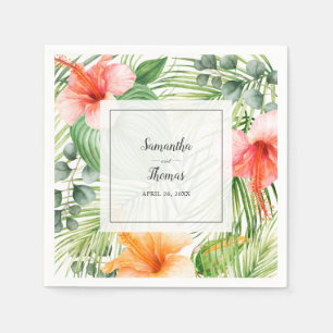 Hochzeit im Paradies Tropischer Hibiskus und Palme Serviette