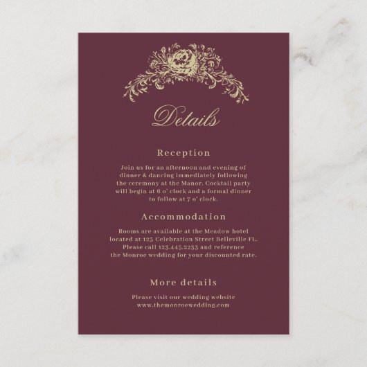 Hochzeit im Regency-Stil - Elegante Erbstücke als  Begleitkarte (Vorderseite)