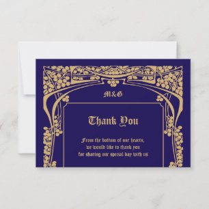 Hochzeit im Vintage-Art-Nouveau-Stil Dankeskarte