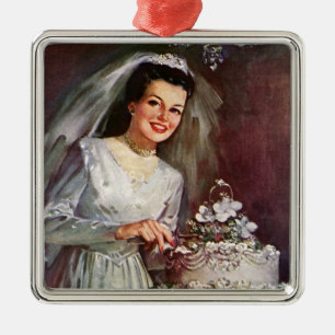 Hochzeit im Vintage-Stil, Braut schneidet die Hoch Ornament Aus Metall