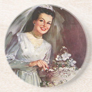 Hochzeit im Vintage-Stil, Braut schneidet die Hoch Untersetzer