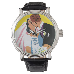 Hochzeit im Vintage-Stil, Braut und Bräutigam Fris Armbanduhr