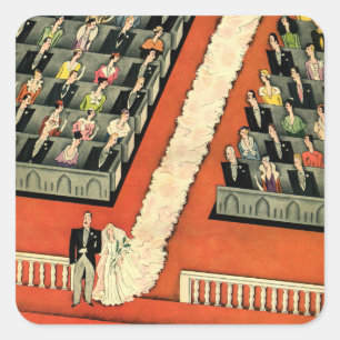 Hochzeit im Vintage-Stil, Braut und Bräutigam im A Quadratischer Aufkleber